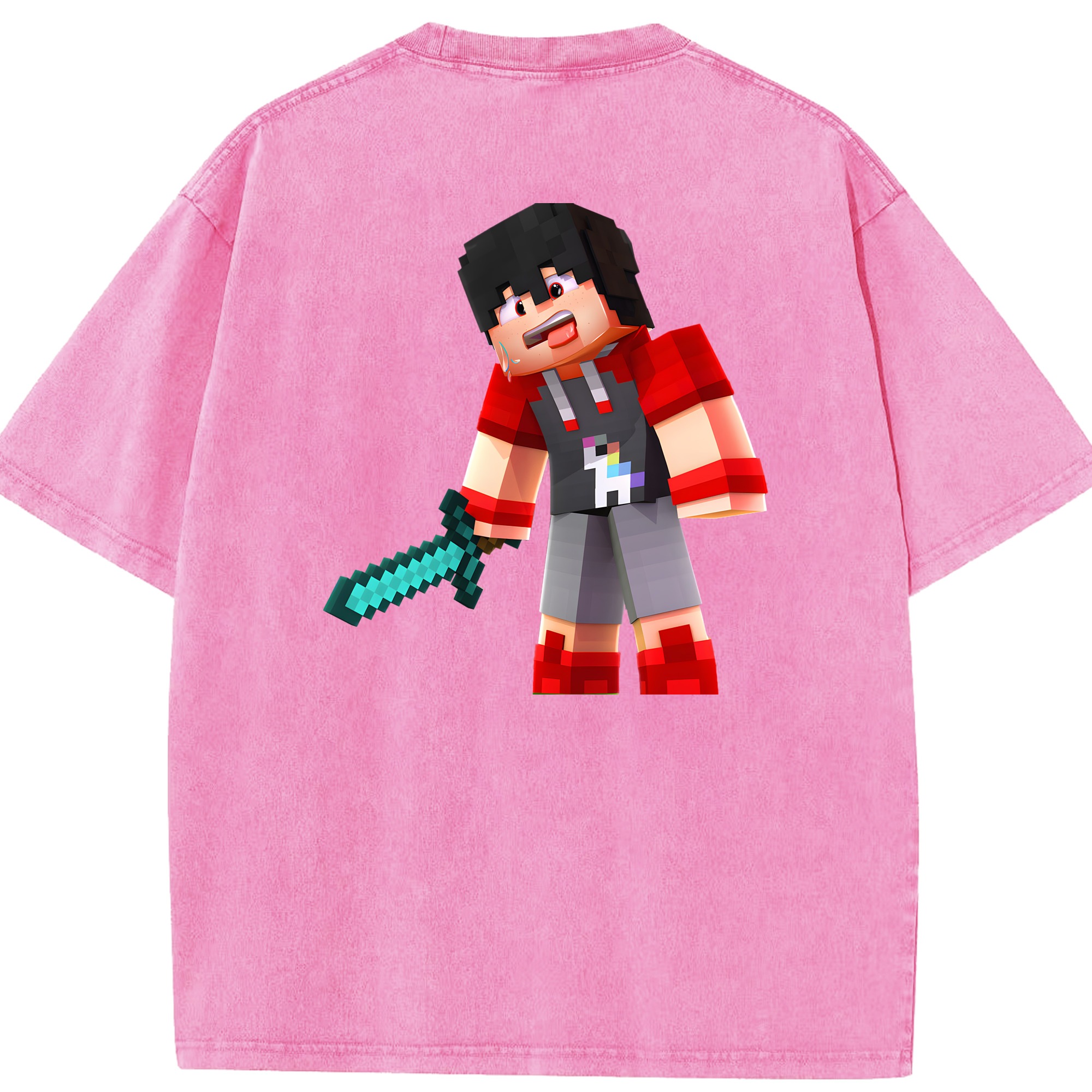 （画像用） マインクラフト ブロックの世界 Minecraft MC Block world 綿100% ヴィンテージ風 半袖Tシャツ（背面プリント）